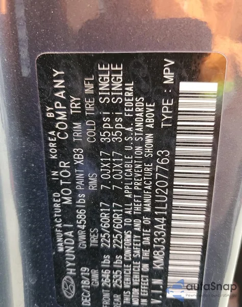 2020 Hyundai Tucson Limited z USA, uszkodzony, nr VIN KM8J33A41LU207763